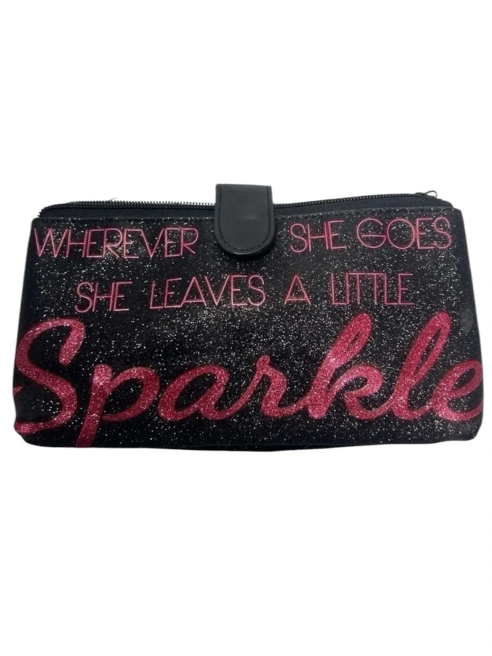 Black and Pink Sparkle Medium size. Cosmetic Clutch 9 x 5